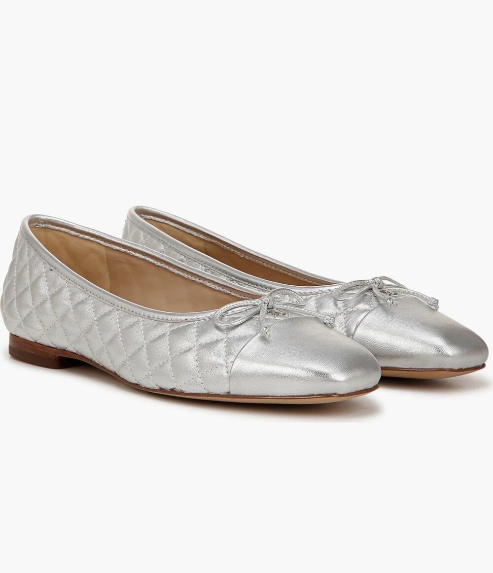 Sam Edelman Marilyn quilted captoe ballet flats silver leather shoes 8.5 NEW